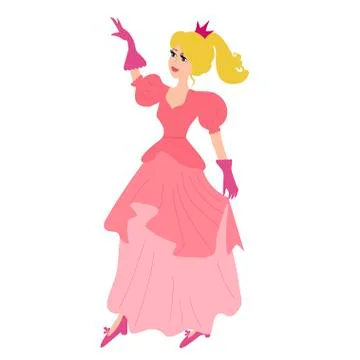 Blond princess dancing vector illustration. Princess in a pink dress Stock Illustration