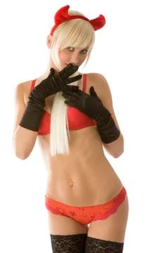 Blond red demon Stock Photos