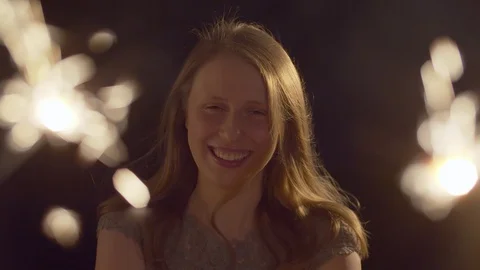 Blond smiling lady on the party Stock Footage 124677463