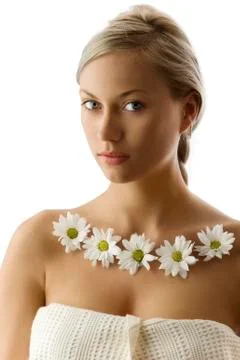 Blond with white daisy Stock Photos