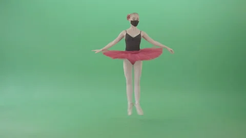 Blonde Ballet Girl dancing  in red black mask isolated on green screen Stock Footage 147299258
