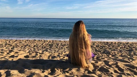 Blonde on a beach Stock Footage 99646542