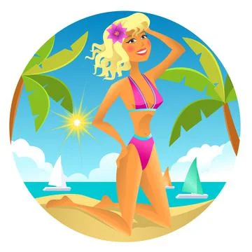 Blonde on the beach. Vector illustration. Stock Illustration