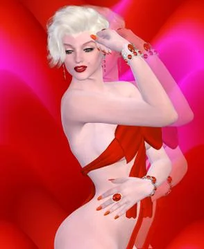 Blonde Bomb Shell in Red Bow Stock Illustration