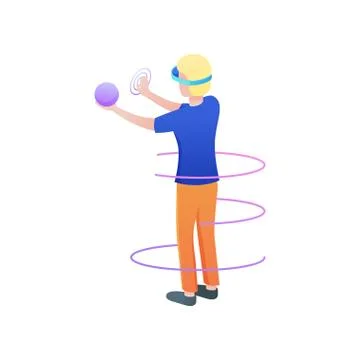 Blonde boy take in hand sphere in virtual reality Stock Illustration