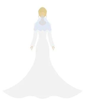 A blonde bride with a bun, curls in a white dress and a short, blue veil Stock Illustration