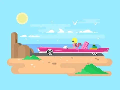 Blonde in a cabriolet on vacation Stock Illustration