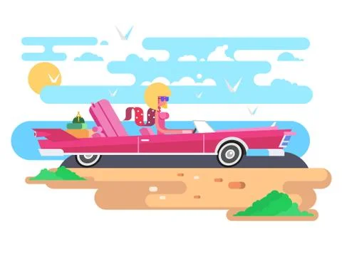 Blonde in a cabriolet on vacation Stock Illustration
