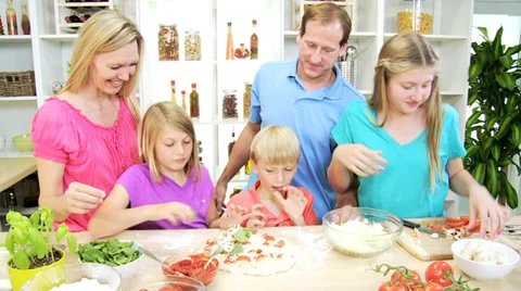 Blonde Caucasian Family Preparing Homemade Pizza Lunch Stock Footage