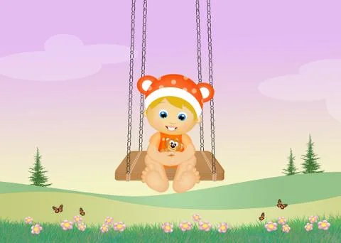 Blonde child on swing Stock Illustration