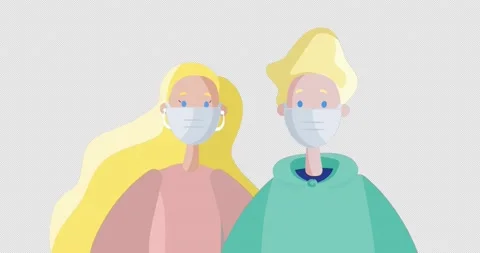 Blonde Couple Wearing Protective Face Mask. Safety During Coronavirus Pandemic. 動画素材 172030879