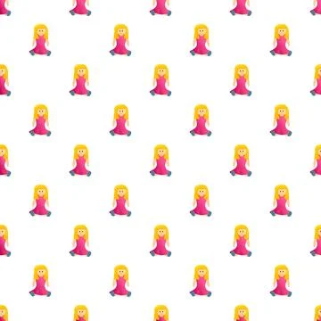 Blonde doll character pattern on white background Stock Illustration