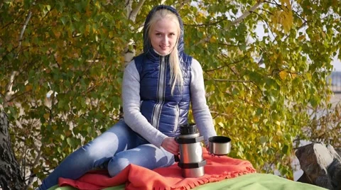 Blonde is drinking tea Stock Footage 68867106