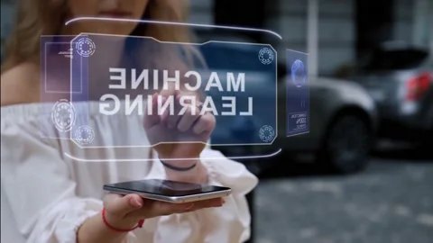 Blonde interacts HUD hologram Machine Learning Stock Footage 142874167