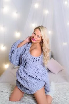Blonde in Lace Pullover Sweater Knitting Pattern Stock Photos