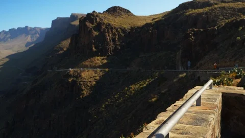 Blonde Model Leaning Over Gran Canaria View Point Railing Stock Footage 114324200