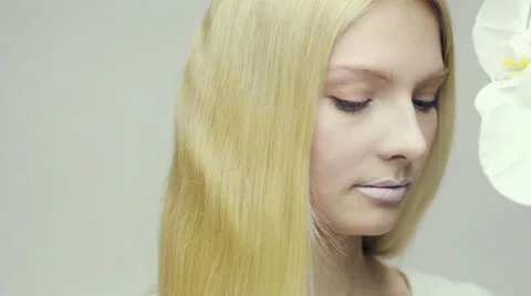 Blonde model with white lipstick Stock Footage 49935372