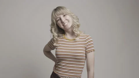 Blonde Modeling Vintage Outfit While Smiling Part 2 Stock Footage 226474029