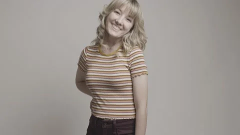 Blonde Modeling Vintage Outfit While Smiling Part 1 Stock Footage 226475254