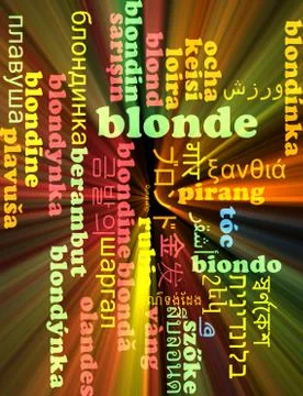 Blonde multilanguage wordcloud background concept glowing Stock-Illustration