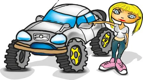 Blonde next to SUV Stock Illustration