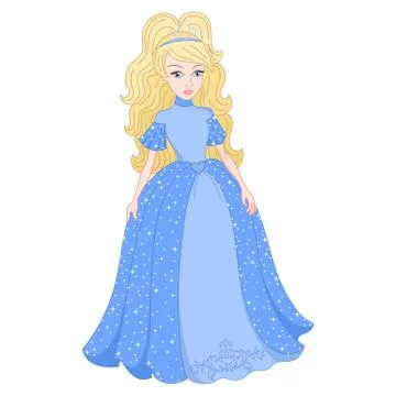 Blonde princess in shine blue dress with spangles Stock Illustration