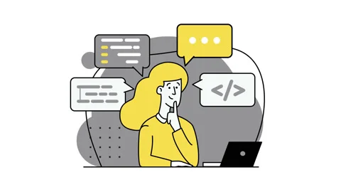 Blonde programmer girl. Programmer working on web development on computer. 2d Stock Footage 168094236