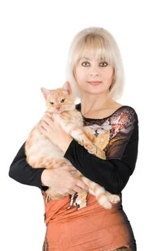 The blonde with a red cat Stock Photos