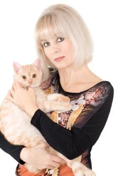 The blonde with a red cat Stock Photos