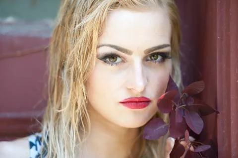 Blonde With Red Lips Stock Photos