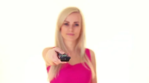 Blonde with remote control Stock Footage 11128657