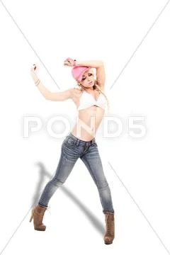 Blonde sexy female hip hop dancer Stock Photos