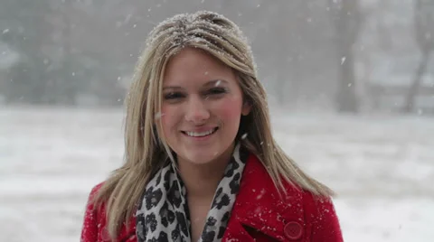 Blonde in Snowstorm Stock Footage 34628047