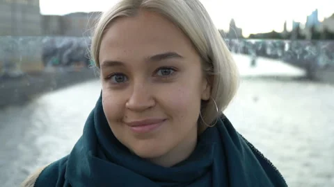 Blonde Standing By The River Stock Footage 90968508