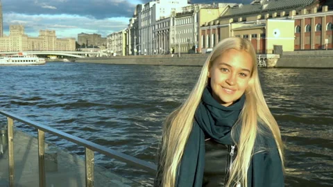 Blonde Standing By The River Stock Footage 90968624