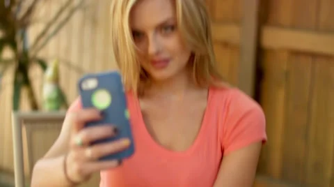 Blonde Taking Selfies Stock Footage 32580901