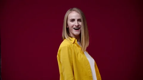 Blonde turns on camera and shows like Stock Footage 163880701