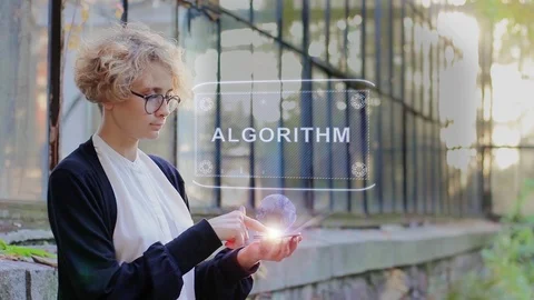 Blonde uses hologram Algorithm Stock Footage 116867623