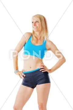 Blonde woman after her fitness program smiling Stock Photos