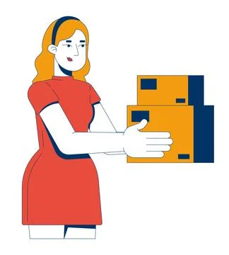 Blonde woman customer receiving parcel delivery 2D cartoon character Illustration