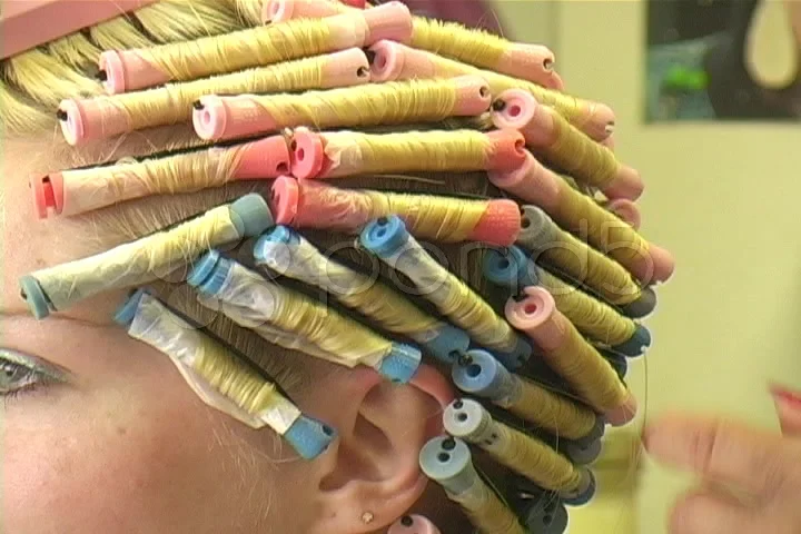 Blonde Woman With Perm Rods In Hair Stock Footage 419853