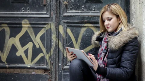 Blonde Woman Using Tablet Pc Stock Footage 34657883