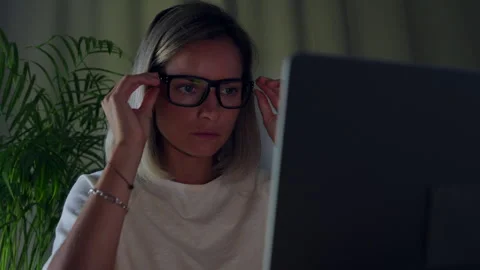 Blonde woman working with computer Stock Footage 279748919
