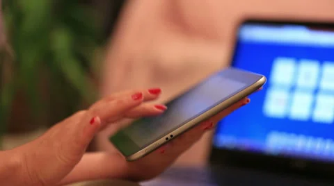 Blonde women using digital tablet 2 Stock Footage 37870226