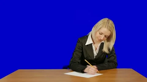 Blonde writing Stock Footage 10832733