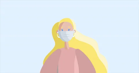 Blonde Young Woman Wearing Protective Mask Animation. Covid-19 global pandemic. Stock Footage 171968853