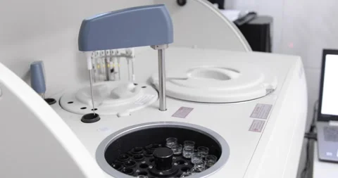 Blood analysis in an automatic biochemical analyzer. Stock Footage 150458373