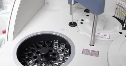 Blood analysis in an automatic biochemical analyzer. Stock Footage 150458390