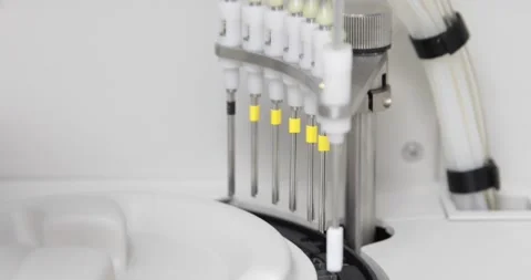 Blood analysis in an automatic biochemical analyzer. Stock Footage 150458430