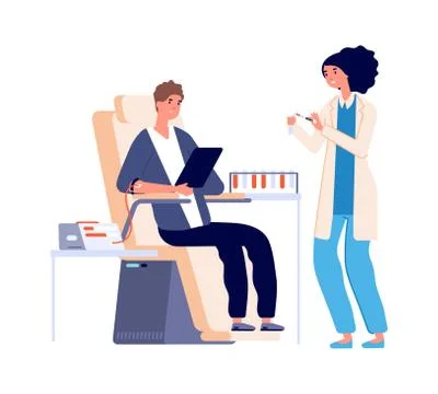 Blood analysis. Medical check guy. Blood donation, flat volunteer or donor. Cute Stock Illustration